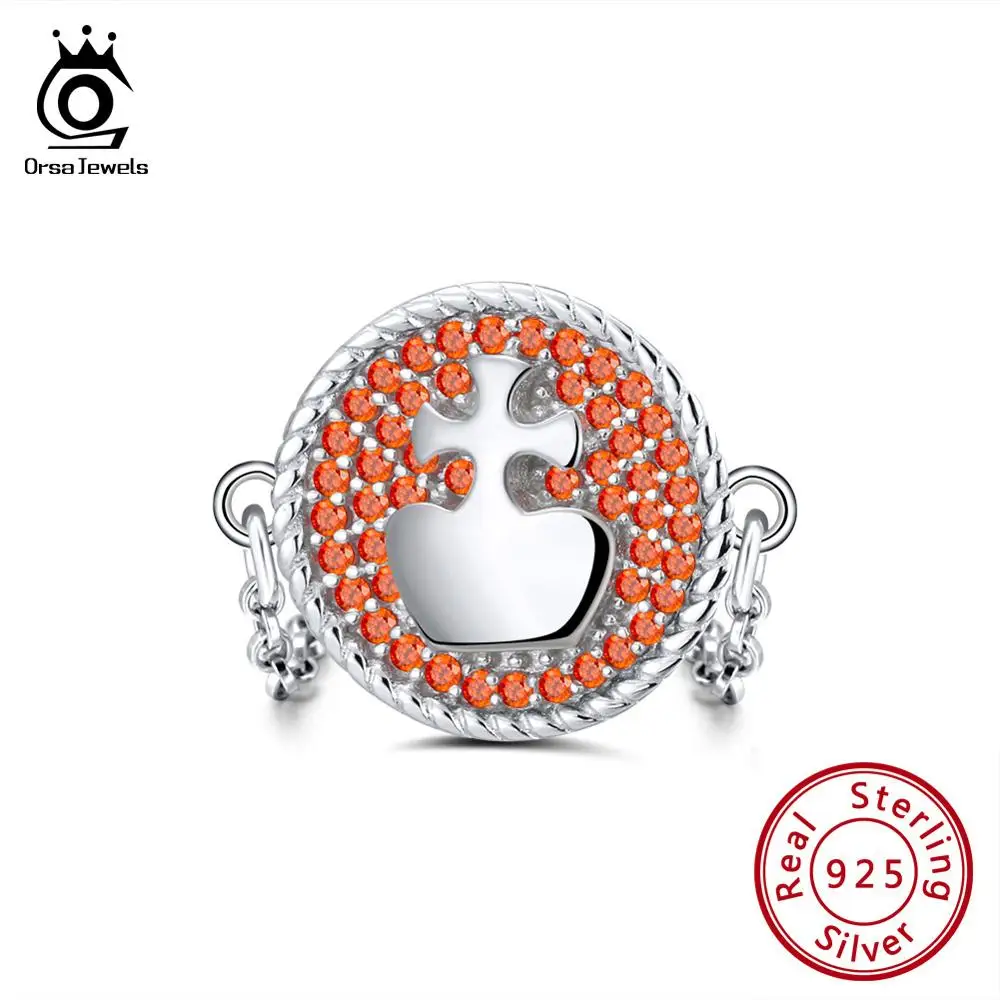

ORSA JEWELS Genuine 925 Silver Women Rings With AAA Cubic Zircon 14mm Round Link Chain Finger Ring Silver Fine Jewelry OSR113