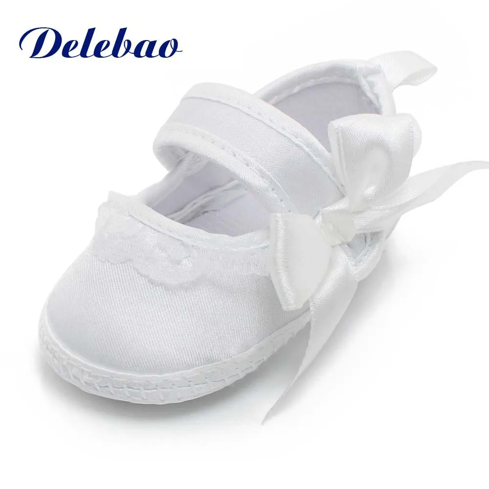 Side Stick Bowknot Baptism Cotton White Baby Shoes For 0 2