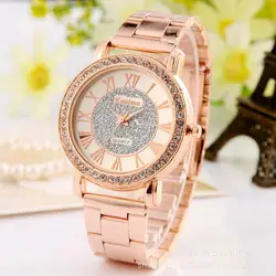 Роскошные розового золота кварцевые Для женщин часы Кристалл нержавеющая сталь платье часы дамы алмаз наручные hodinky Relogio feminino