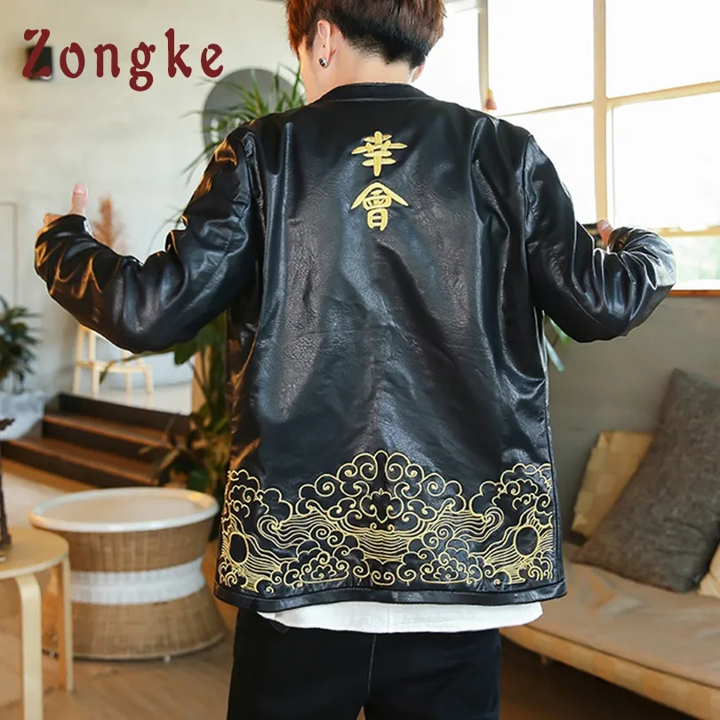 De Moda 2019 Streetwear Bordado Zongke Hop Los Estilo Black Abrigo Chino Cuero 5xl Hip Chaqueta Hombres 6wf8Iq