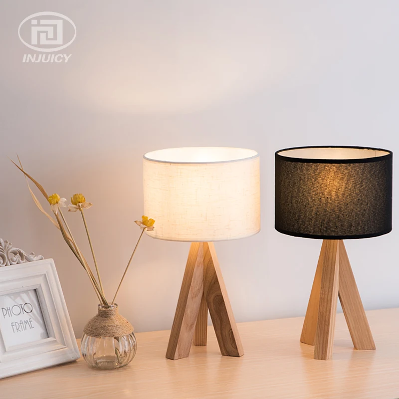 

Loft Nordic Simple Solid Wood Table Lamp Bedroom Bedside Store Decorative Lighting Fabric Lampshade Cafe Bar Shop Desk Lamp