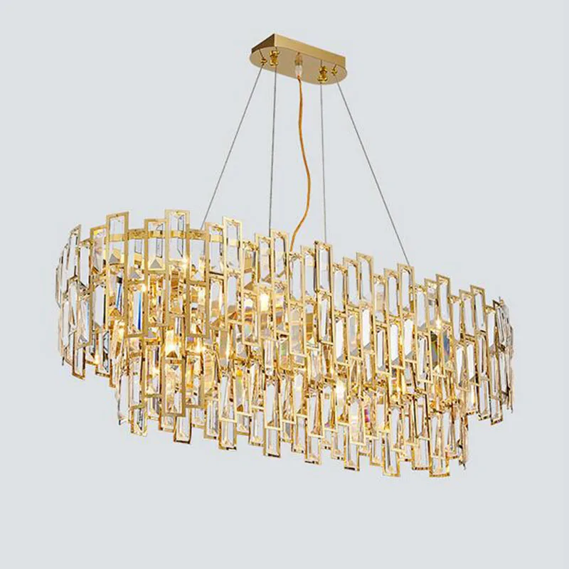 

Rectangle crystal chandelier restaurant lamp post modern creative personality dining room lamp golden light luxury new lamps