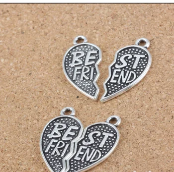 

20pairs charms heart Love puzzle BEST FRIEND lettering pendant 29*26mm Ancient silver DIY handmade jewelry accessories alloy