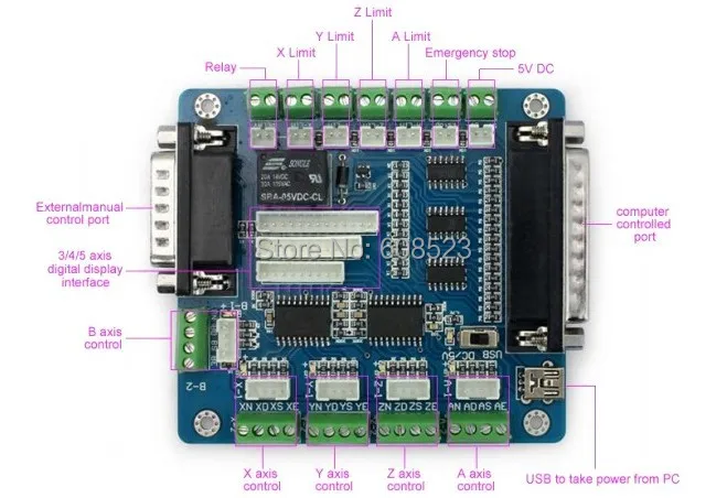 5 оси ЧПУ Breakout платы Интерфейс адаптер Fr Драйвер шагового двигателя+ Db25 Кабель