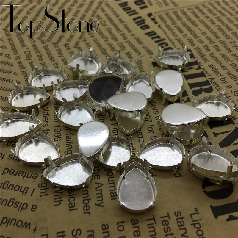 

Teardrop Silver Color Claw Setting Closed Back For Droplet Pear Shape Fancy Stone 4 Holes 8x13,10x14,13x18,18x25,20x30,30x40mm