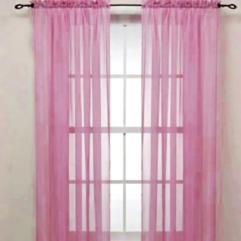 

Hot Selling Solid Color Voile Sheer Curtain Panel Window Curtains 100*200cm Pink Yellow