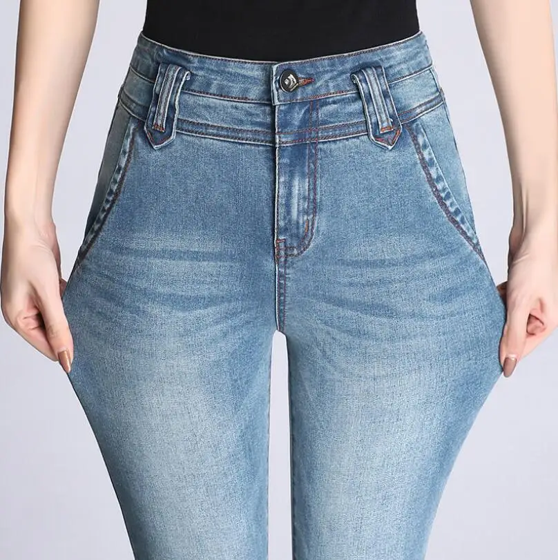 Осень, женские джинсы с высокой талией, расклешенные, расклешенные, укороченные, расклешенные, узкие, стрейчевые, джинсовые штаны размера плюс, штаны r256