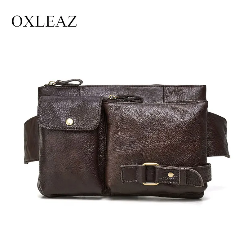 

OXLEAZ Brand Men Waist Bag Genuine Leather Pocket Money Belt Fanny Pack Travel Mens Belt Bags Crossbody Waist Pouch for Women
