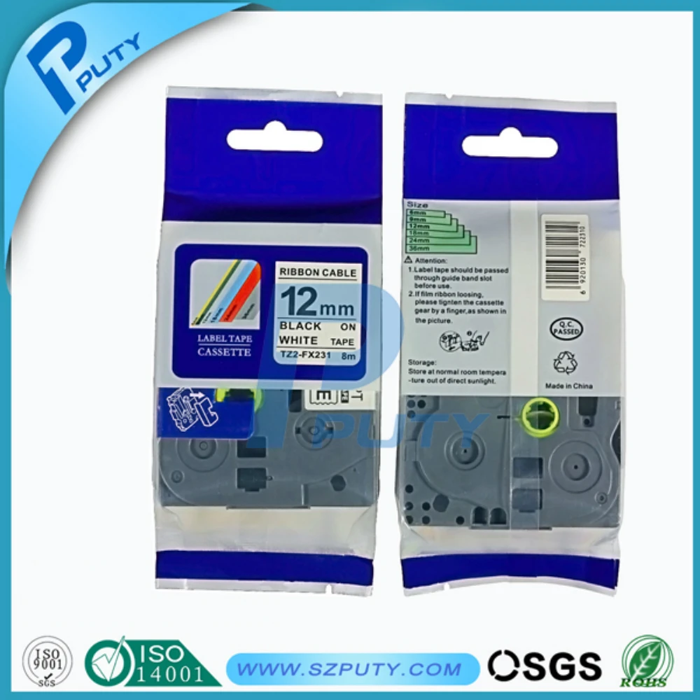 

TZe-FX231 12mm black on white TZ laminated Flexible label tape for cable mark