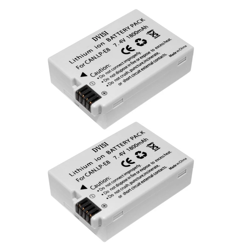 DVISI 2Pcs 1800mAh LP E8 Rechargeable Camera Battery for Canon EOS 550D