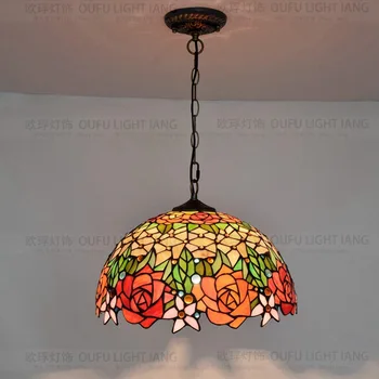 

Diameter 40CM Tiffany Rose pendant light Art glass decorated living room dining hall entrance lamp