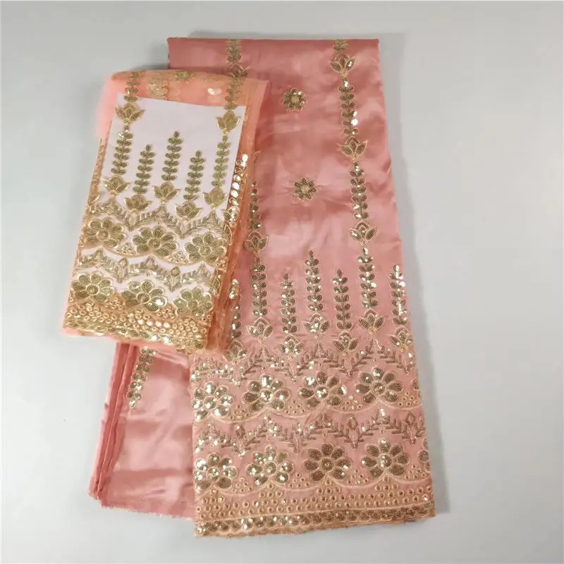 2018 High Quality Sequined Embrodiered George Lace Fabric India Pink Women Wedding Sequins Fabrics Flower Guipure Materia | Дом и сад