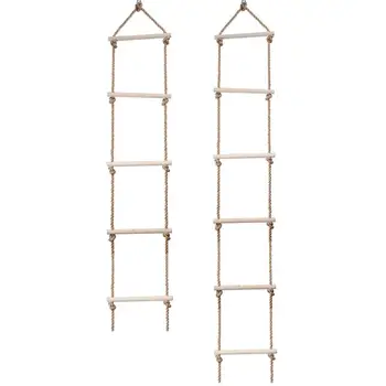 

Kids 5/6 Rungs Wooden Rope Ladder Climbing Toy Children Multi Rungs Rope Swing Baby Indoor Outdoor Sports Interactive Play Toy