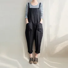 

Summer Autumn Loose Jumpsuits Women Backless Button Pockets Strap Solid Rompers Strapless Ankle Casual Overalls Jumpsuits 2018