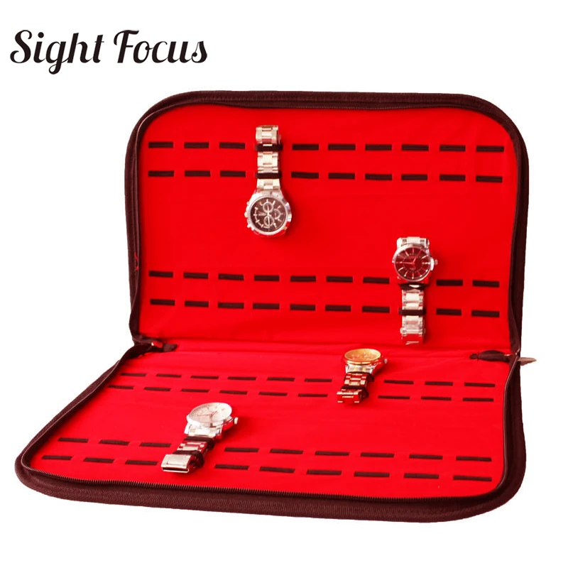 20 Slots/Grids Watch Band Collector Organizer Watch Strap Case Black Pu Storage Box with Zipper Wristwatch Display Tray