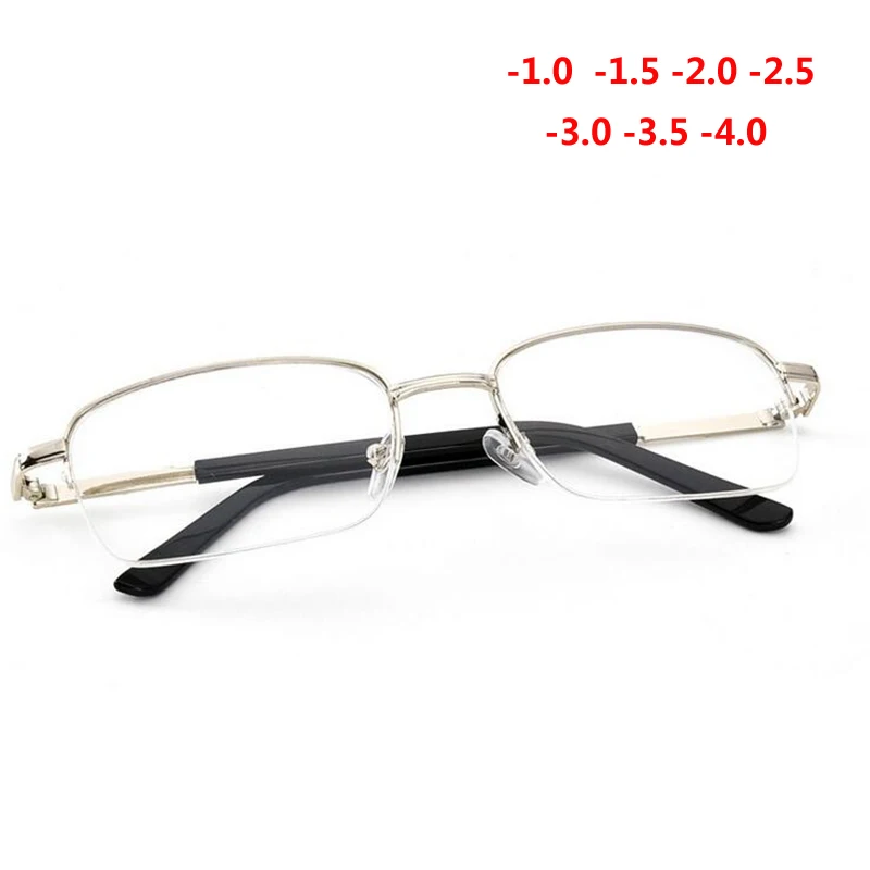 

Half Frame Finished Myopia Glasses For Unisex Metal Resin Lens Short-sighted Eyewear Nearsighted Glasses - 1.0 -1.5 -2.0 -4.0