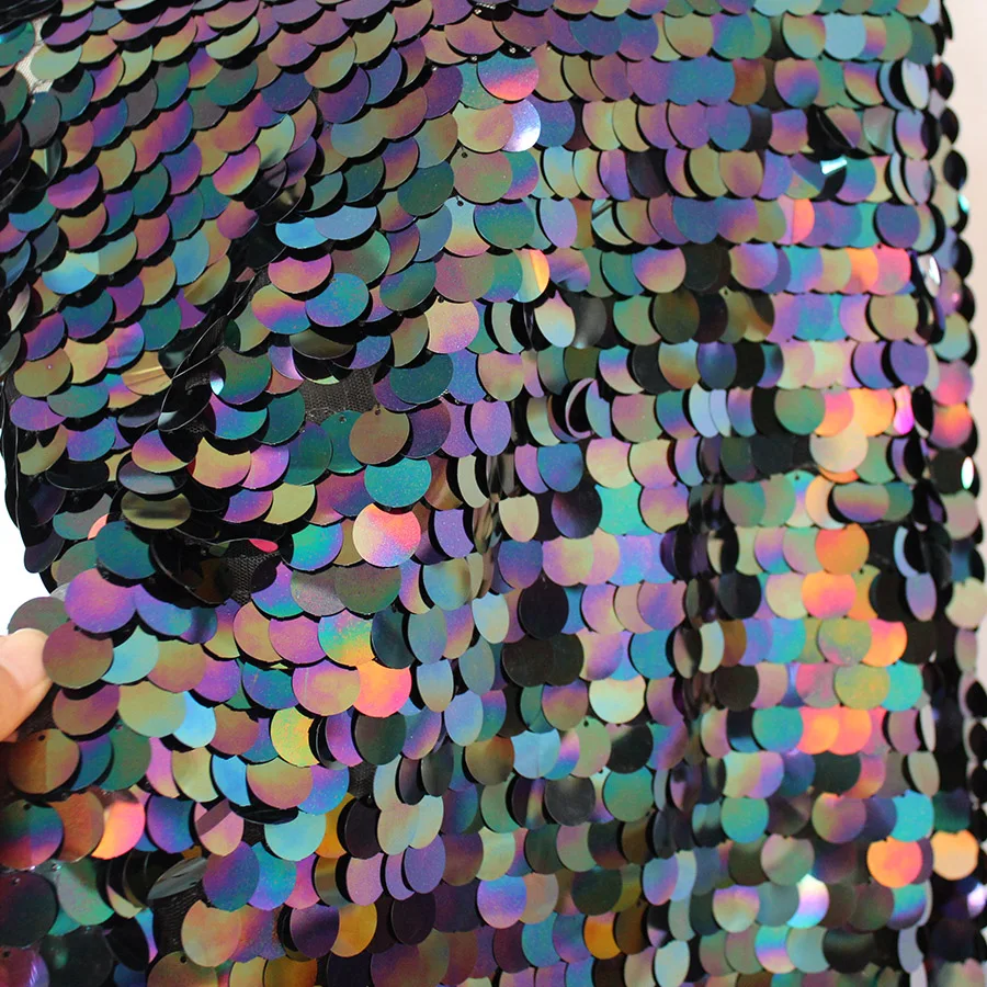 Большие блестки(18 мм) Переливающаяся блестящая ткань с вышивкой разноцветная ткань для одежды вечерние украшения на Рождество 5" в ширину