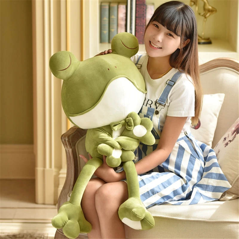 Dorimytrader Pop Lovely Big Cartoon Frog Plush Toys Soft Stuffed Anime Green Frog Doll Animals Pillow for Kids Gift Decoration 50cm 70cm 80cm DY61941 (7)