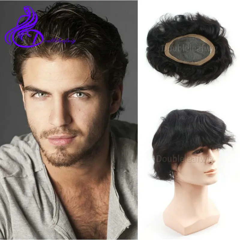 Short natural hair men's wigs 7x10 inch men's toupees black hair ...