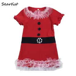 Seartist/рождественское платье-пачка для маленьких девочек, летнее хлопковое красное Повседневное платье для девочек, рождественское платье
