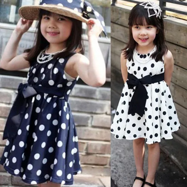 

Kids Girls Polka Dot Chiffion Sundress Toddler Tunic Bowknot Belt Dress