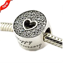 DIY подходит для браслетов Pandora празднование юбилея подвески с прозрачными фианитами серебряные бусины 925 пробы