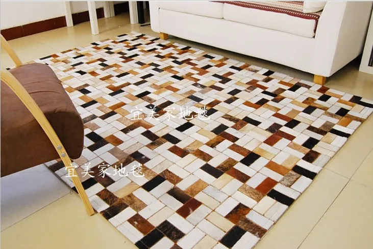 

Fashionable art carpet 100% natural genuine cowhide leather wood carpet