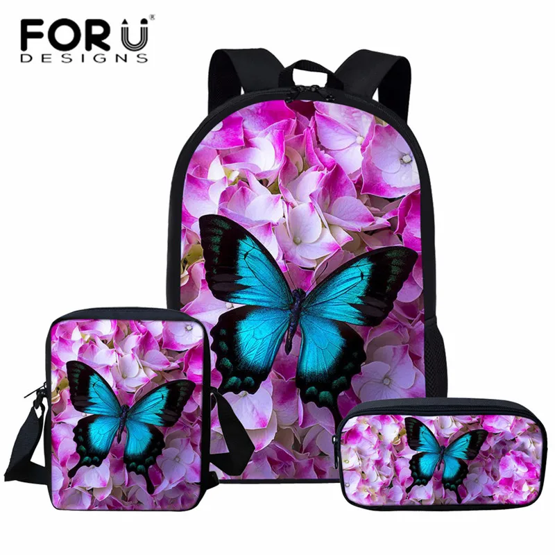 FORUDESIGNS/3 шт./компл. красивая бабочка школьные комплекты с сумкой школьная сумка для подростка Девушки Дети школьный детский рюкзак - Цвет: L5147CEK