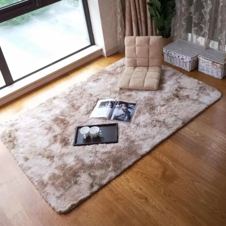 Luxury Rectangle Gradient color Sheepskin Hairy Carpet Faux Mat Seat Pad Fur Plain Fluffy Soft Area Rug Home Decor Washable mat