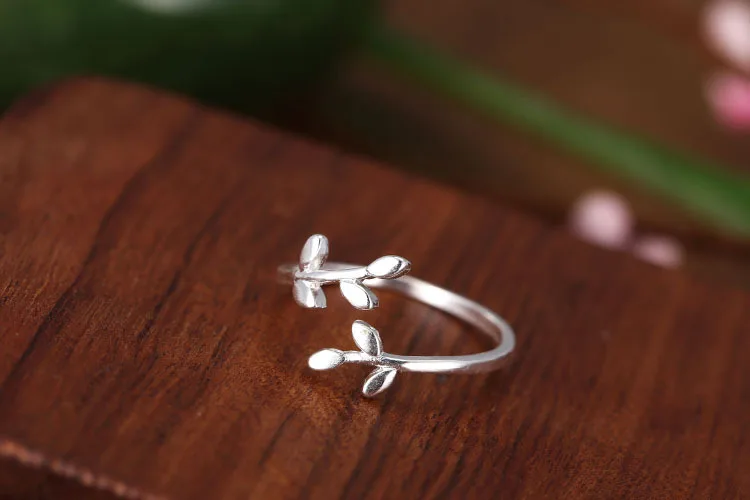 925 Sterling Silver Tree Leaf Open Rings For Women Forest Style Girl Hypoallergenic Sterling-silver-jewelry