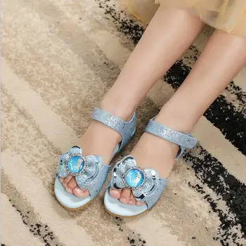 

Summer Girls Sandals Cartoon Elsa Princess Children Flat Sandals Open-Toe Bowtie School Party Shoes For Girls Princess Sandals