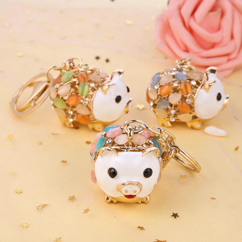 

Cute Rhinestone Crystal Cartoon Pig Keyring Keychain for Lover Gift Pendant Purse Bag Charm Buckle Key Chains Holder