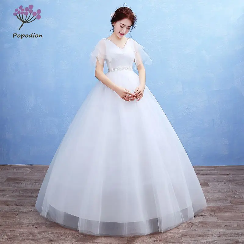 

Popodion pregnant women plus size wedding dresses empire wedding gown bride dress vestido de noiva WED90394