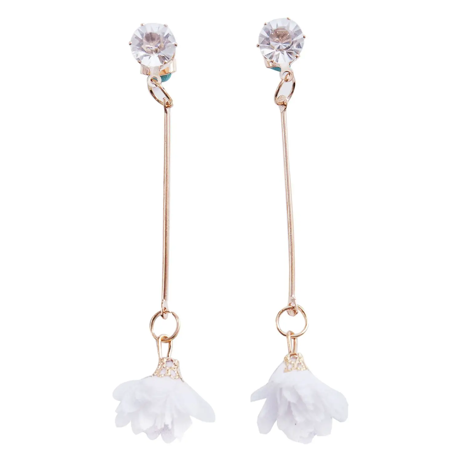 Fashion Women Cloth Flower Drop Earrings Long Tassel Crystal Gold Color