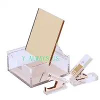 High quality Acrylic gold built-in mirror box + hole punch + staple remover office stationery supply