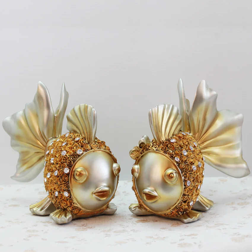 Beste 2 stks Goudvis Hars Decoratie Woonkamer Slaapkamer Ornamenten Geschenken Bruiloft Hars Ambachten Woondecoratie Accessoires