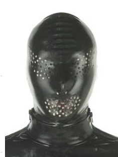 (LH15721) 100% natural latex mask rubber hood Mask with small holes photo