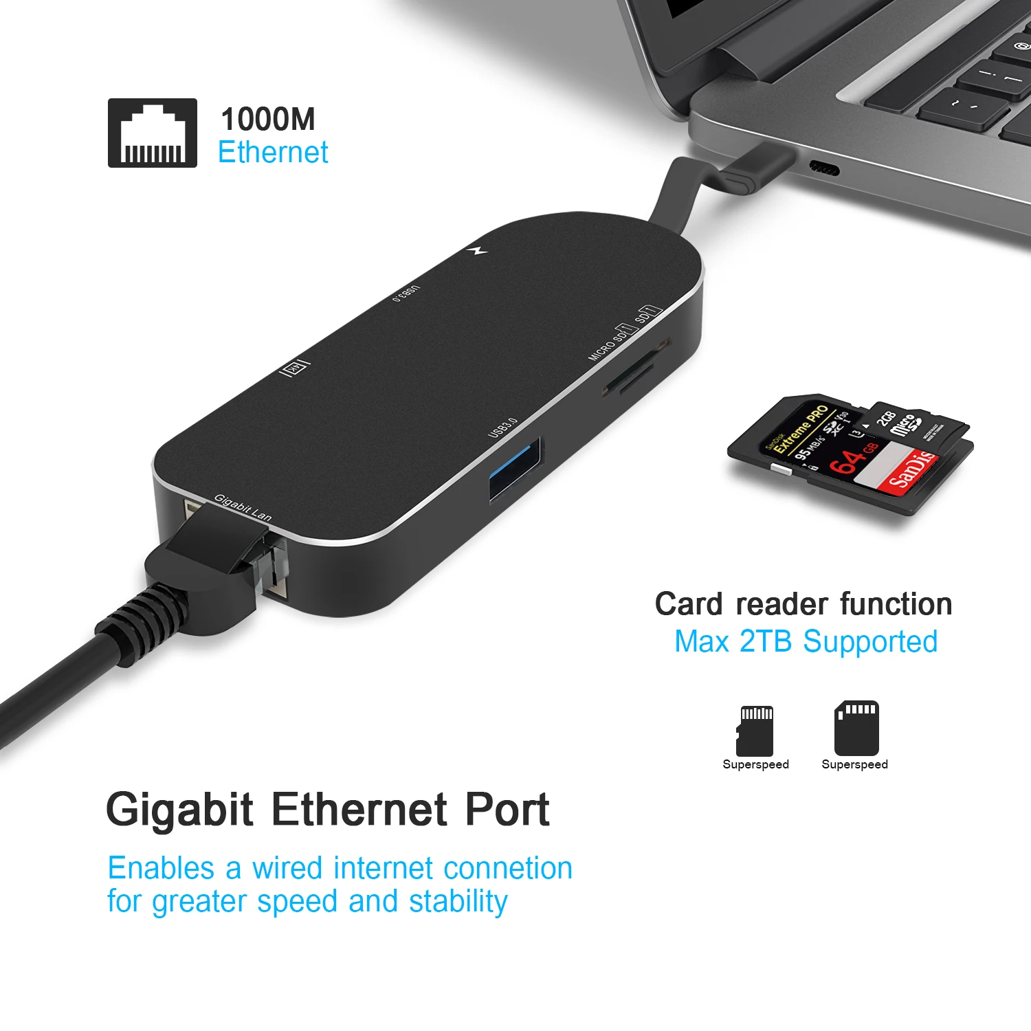 USB C концентратор HDMI USB-C Ethernet адаптер для Macbook Pro Thunderbolt 3, type C концентратор гигабитная Lan 4k кард-ридер+ type-C питания