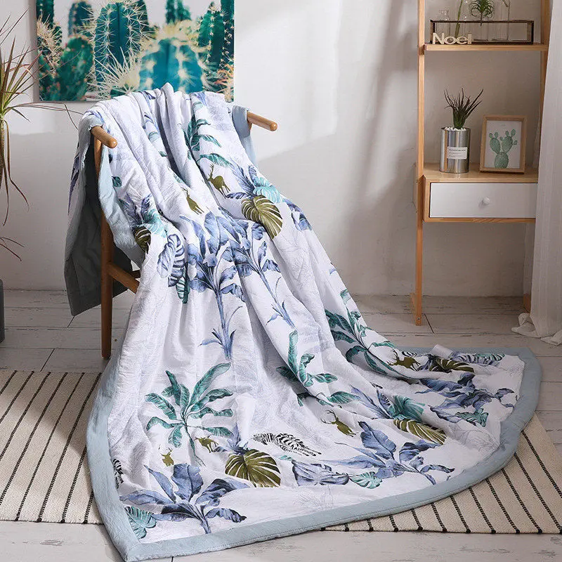 

1pcs Cartoon Leaf Stripe Printed Bedspread Summer Quilt Blanket Comforter Duvet Filler Warm Cotton Adult Bed Cover Home Textile