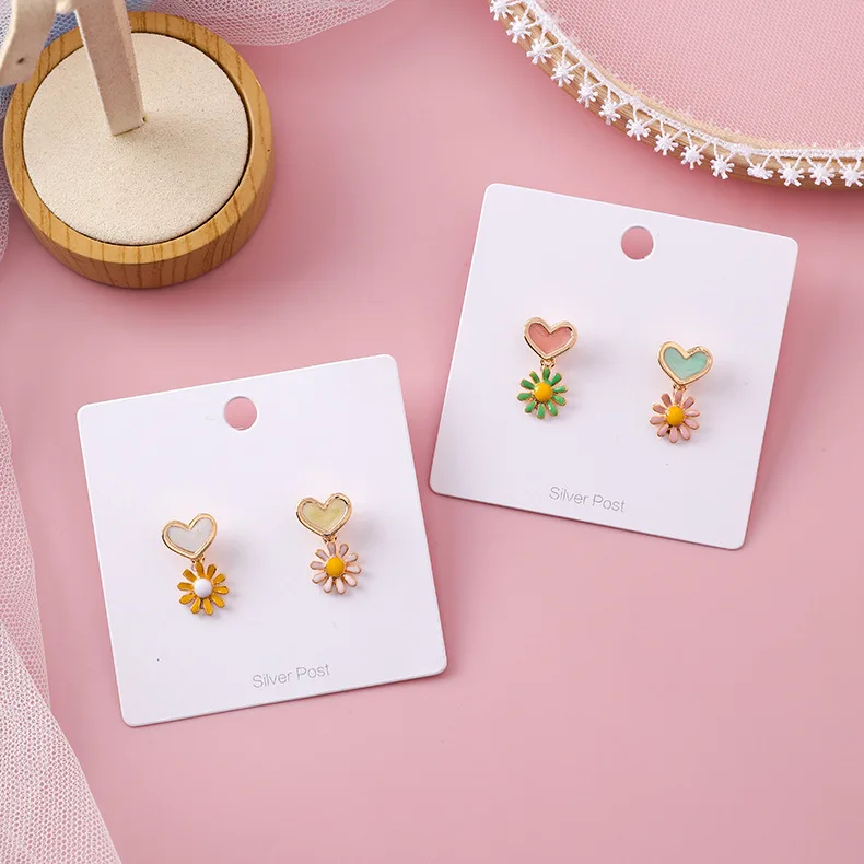 

Sweet Enamel Daisy Heart Stud Earrings For Women Trendy Japanese Korean Girl Cute Earring Wholesale