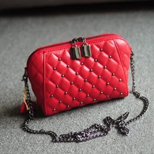 Genuine Leather Mini Shell Bag Women Messenger Bag Diamond Quilted Lambskin Leather Shoulder Bag Fashion Rivet
