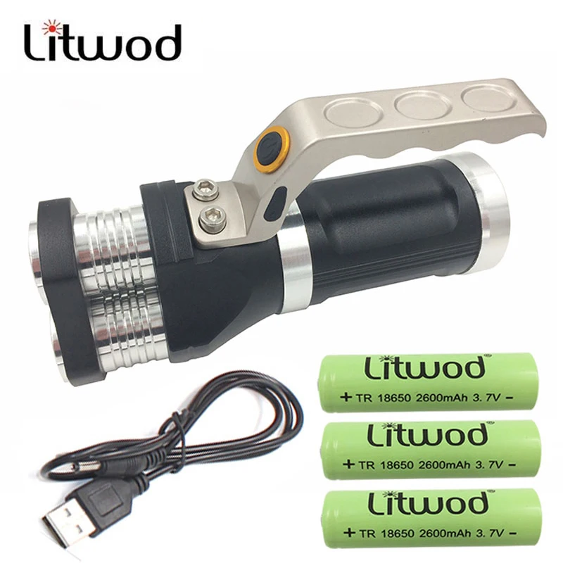 

z30 LED flashlight 3 PCS XM-L T6 beads Rechargeable Portable Light Hand Lamp 12000LM 3 model led torch USB charger+ 3 batteries