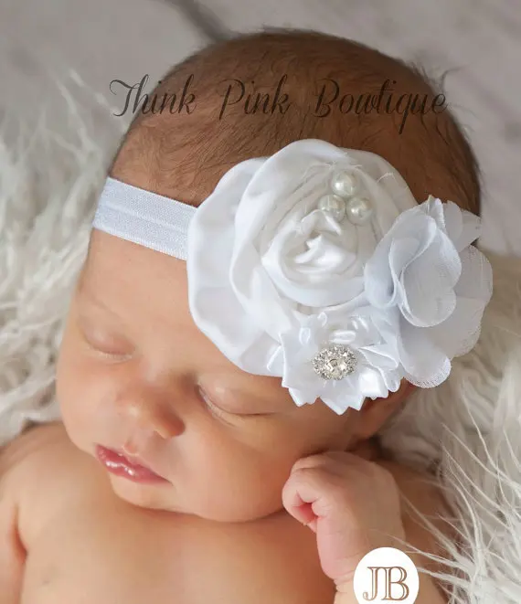 Yundfly Chic Newborn Baby Headband Ruffle Flower Crystals Elastic Headband Kids Hairband best Baby Accessories