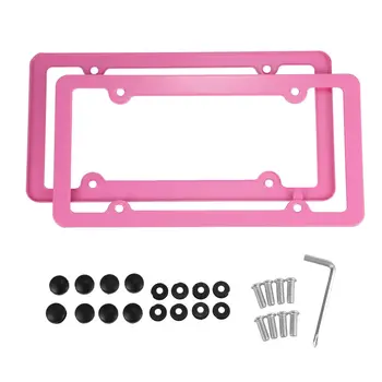 

Pink Aluminum alloy License Plate Frame 2 Pieces with Screw Caps 4 Holes