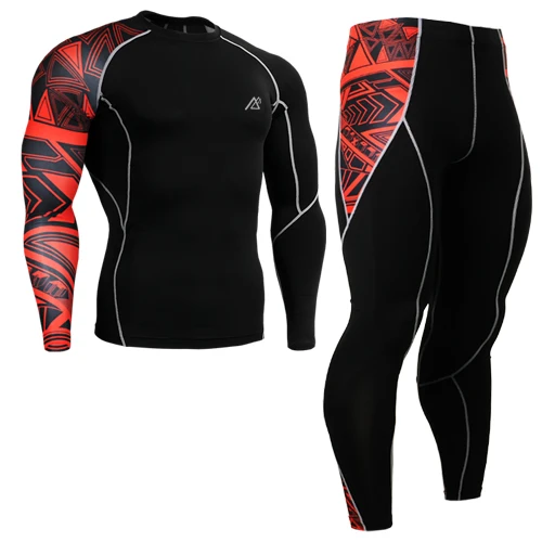 Мужские костюмы Спорт бег носит Бег базовый слой комплекты одежды рубашки с длинным рукавом+ полная длина Колготки размеры S-4XL - Цвет: Коричневый