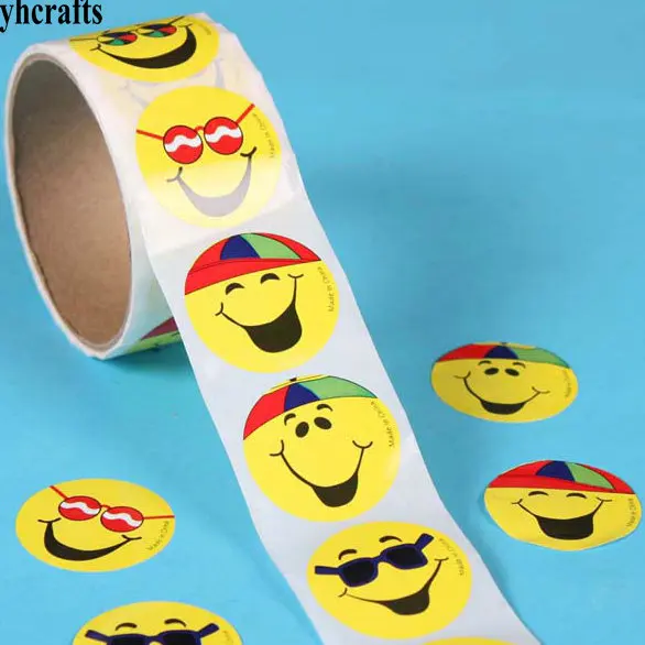 1 рулон(100 шт.)/партия цветные бумажные наклейки с улыбающимся сердцем, поделки для занятий, школьные наградные этикетки, домашний декоративный орнамент, подарки, игрушки DIY - Цвет: 100PCS yellow smile