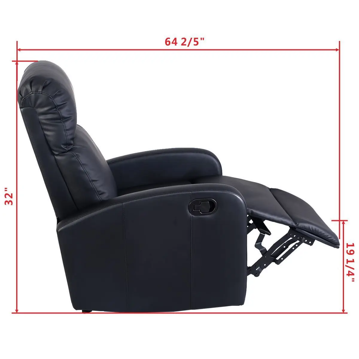 Giantex Manual Recliner Sofa Chair Black Home Living Room Lounger Leather Sofa Seat Theater Leisure Recliner Single Sofa HW51431