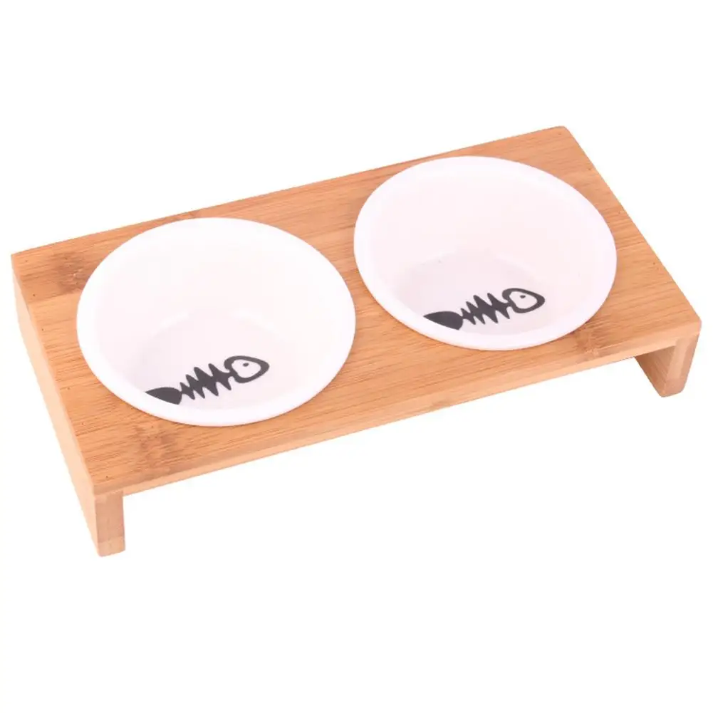 

Round Ceramic Feeding Bowl with Antiskid Wooden Frame for Pet Cat Dog Food Water