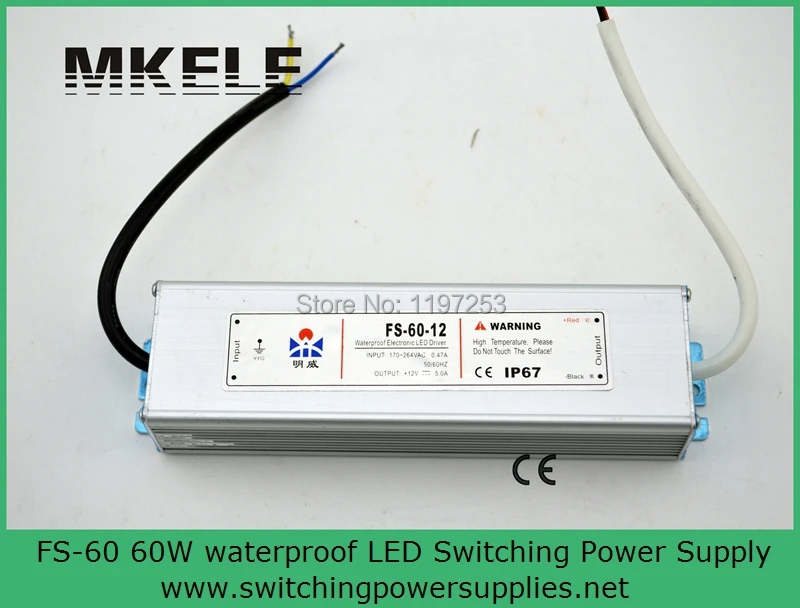 

FS-60-24 2.5a single output waterproof type ip67 low ripple noise water proof led power supply for led 60w 24V CE approved