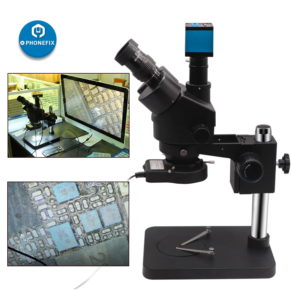 3.5X-90X Simul-focal Zoom Trinocular Stereo Microscope with 14MP 16MP 21MP HDMI Camera Black Microscope Phone Soldering Repair